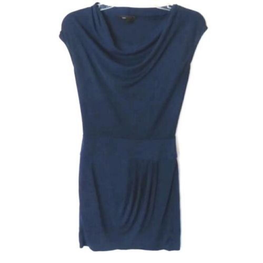 BCBG Maxazria Cowl Neck Drop Waist Stretch Dress BLUE Women Size XS